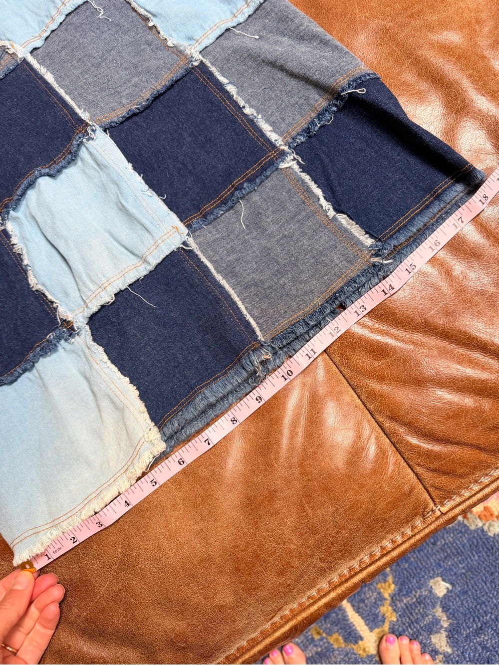 Vintage MONTEAU Denim Patchwork Set Y2K Maxi Skirt & Suede Lace-Up Tube Top Sz L
